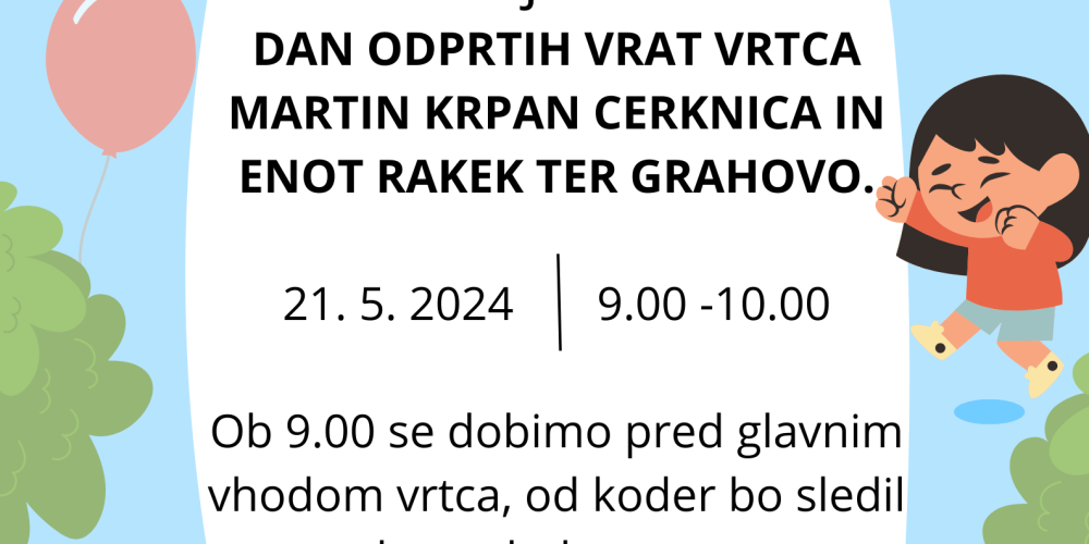 VABILO NA DAN ODPRTIH VRAT VRTCA